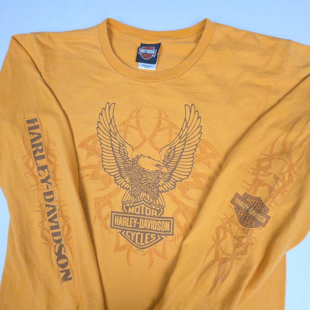 Vintage Y2K Harley-Davidson Long Sleeve T-Shirt Men M Orange Eagle Gettysburg PA